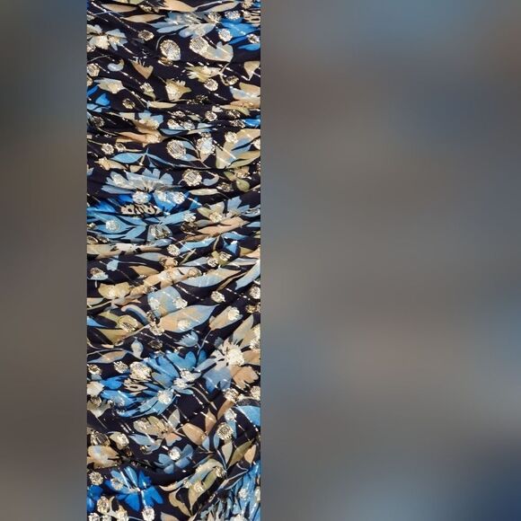 ML MONIQUE LHUILLIERRuched floral-print metallic fil coupé mini dress EUC - Picture 11 of 13